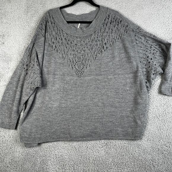 Free People Sweater Womens M Gray Cut Out Wool Alpaca Acrylic Blend Scoop Neck - Picture 1 of 5